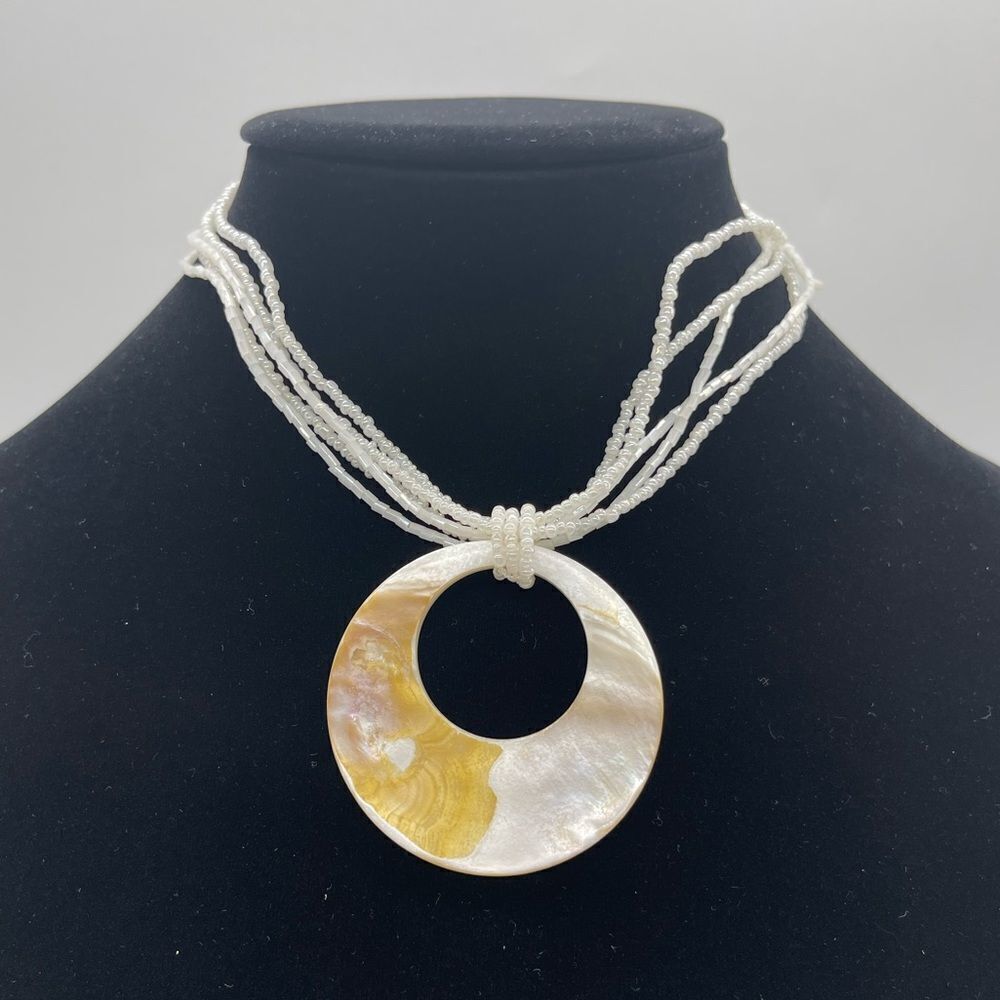 Mother of Pearl Pendant on Multi Strand Crystal beads w/ 2 inch extender
